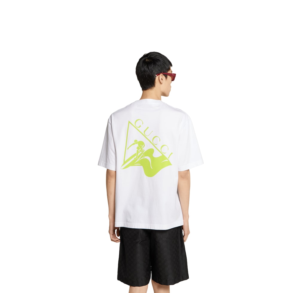 Printed cotton jersey T-shirt in white | GUCCI® US