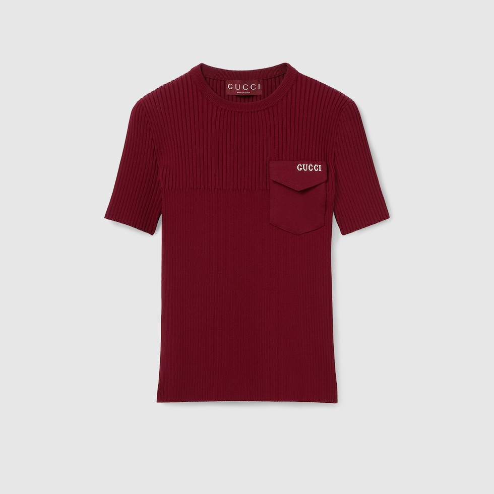 GUCCI CASHMERE AND SILK TOP Tシャツ Cashmere and silk top with intarsia in green | GUCCI® US