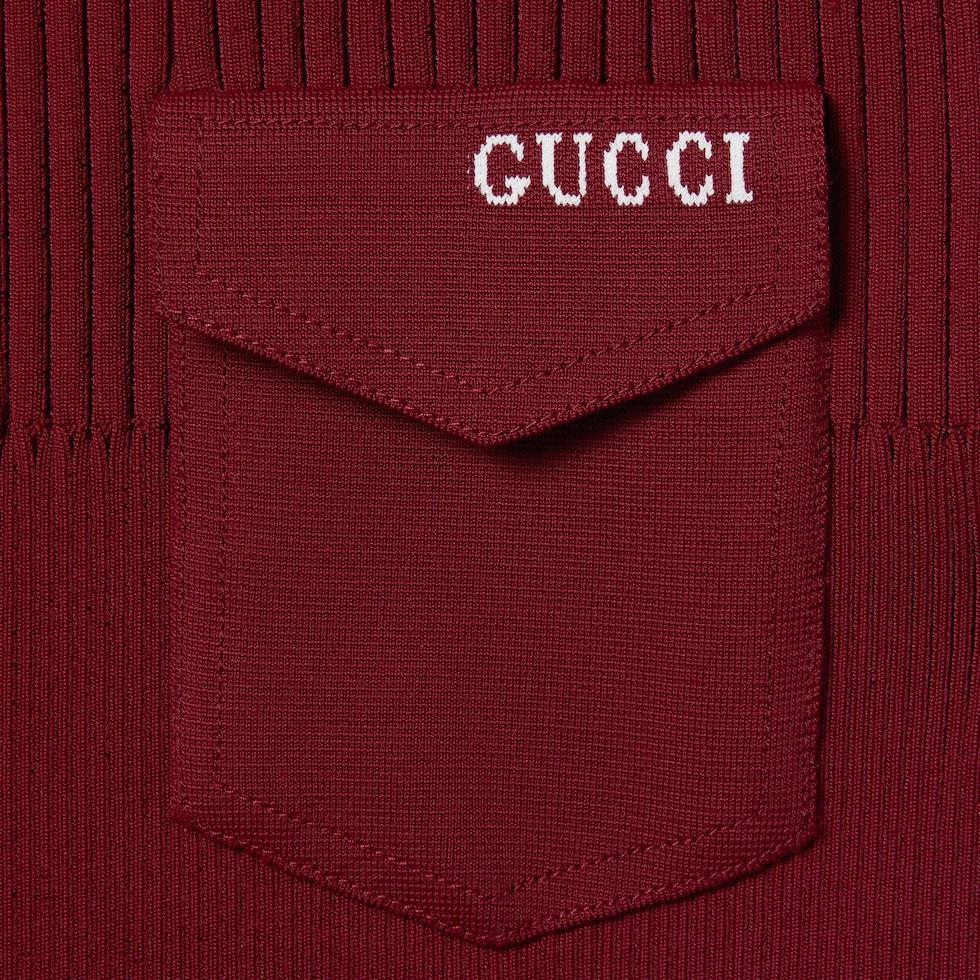 Rib fabric top with intarsia in Gucci rosso ancora red