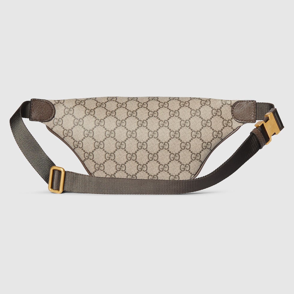 Ophidia small belt bag in beige and dark brown fabric