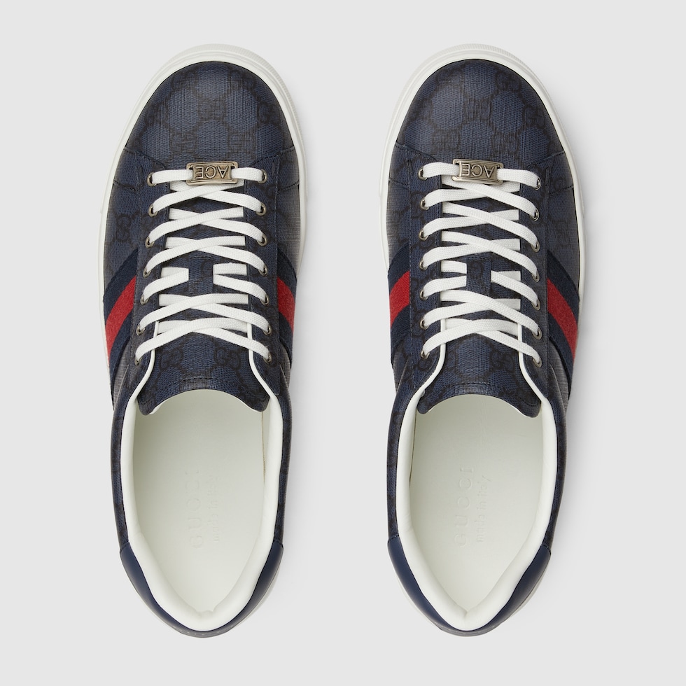 エース〕ウェブ ストライプ メンズ スニーカー ・ブルー GGスプリーム