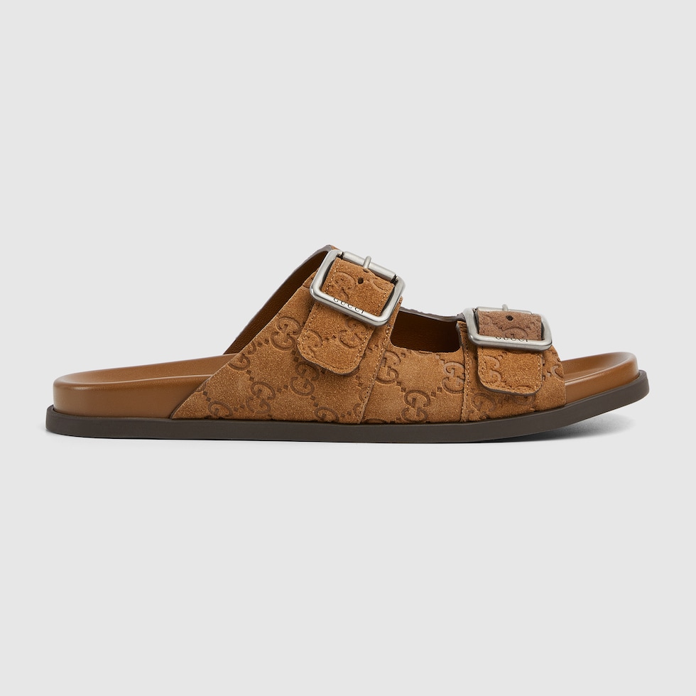GUCCI ブラック フラットシューズ ゴールドバックル Gucci Black Sandals with Block Heel and GG 39 - BOPF