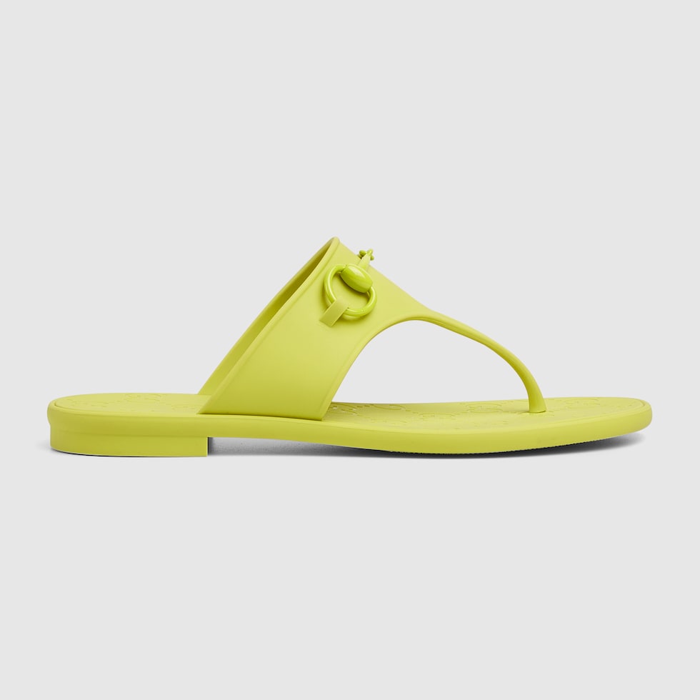Women's thong sandal with Horsebit in green rubber | GUCCI® US Women's thong sandal with Horsebit in green rubber | GUCCI® US