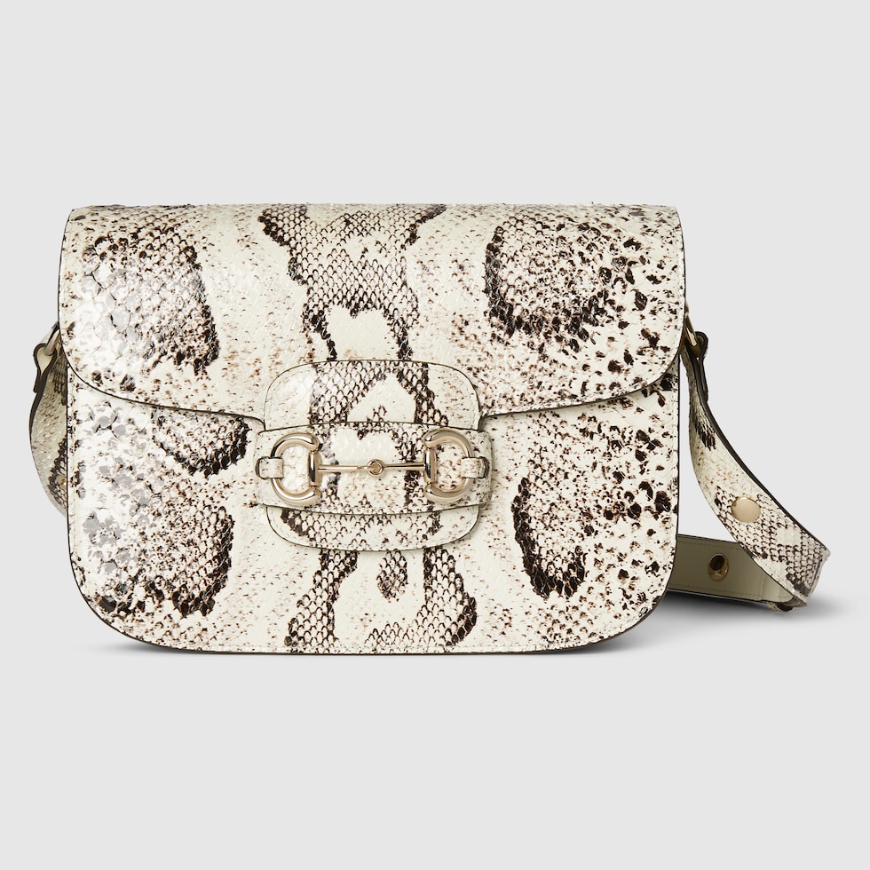 Gucci Horsebit 1955 python medium shoulder bag in white