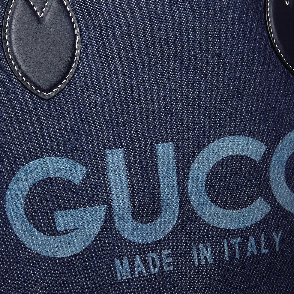 トートバッグ Gucci Denim Totissima Reversibile Shopping Bag Gucci Totissima small reversible tote in dark blue denim