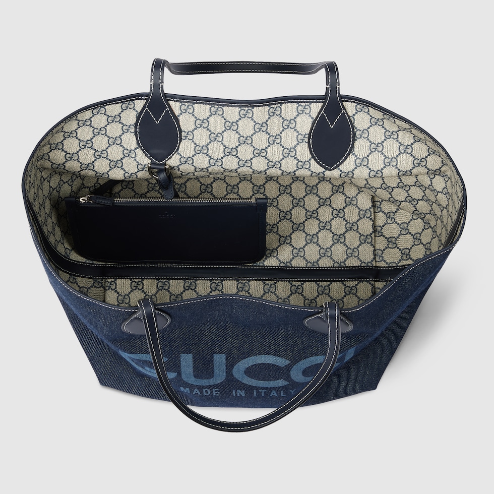 トートバッグ Gucci Denim Totissima Reversibile Shopping Bag Gucci Totissima large reversible tote bag in dark blue denim
