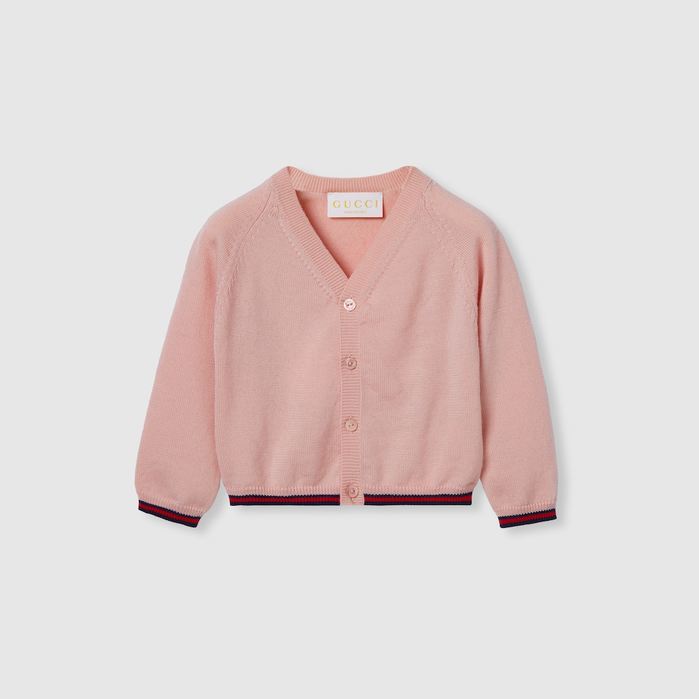 Baby wool cardigan with Web in light pink GUCCI® ES