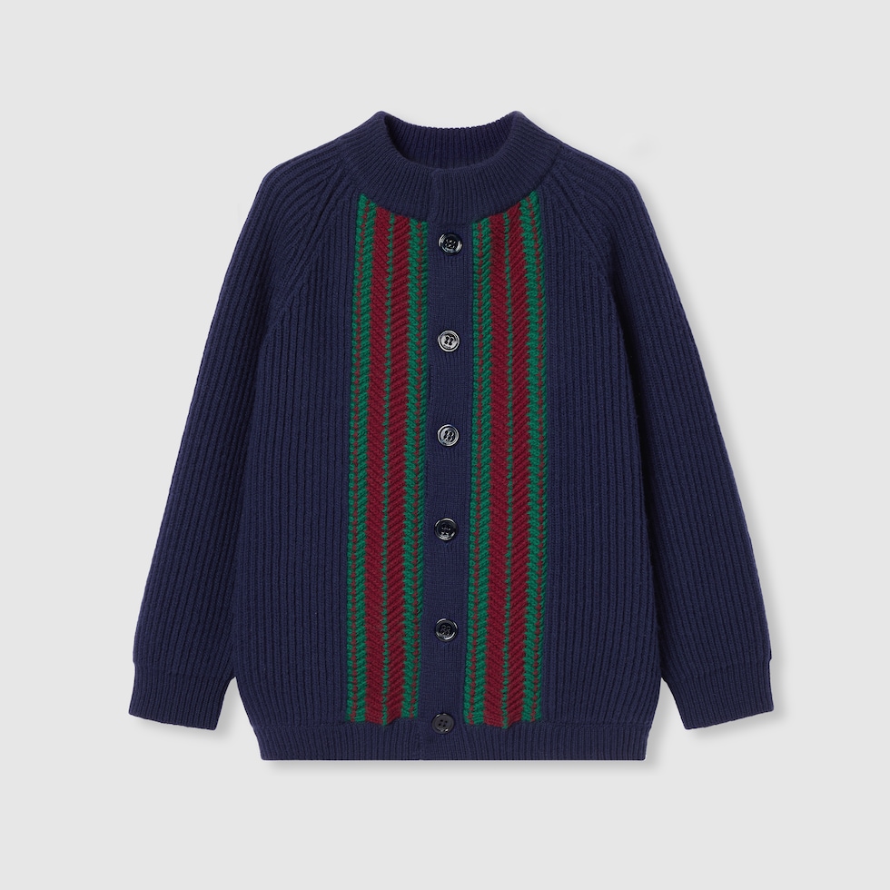 Children's wool cardigan with Web in blue | GUCCI® US