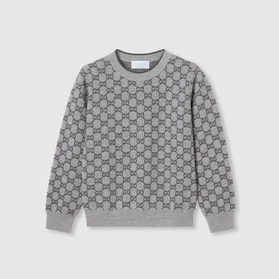 happylifeGUCCI GGウール Children's GG wool jacquard sweater in grey and dark grey