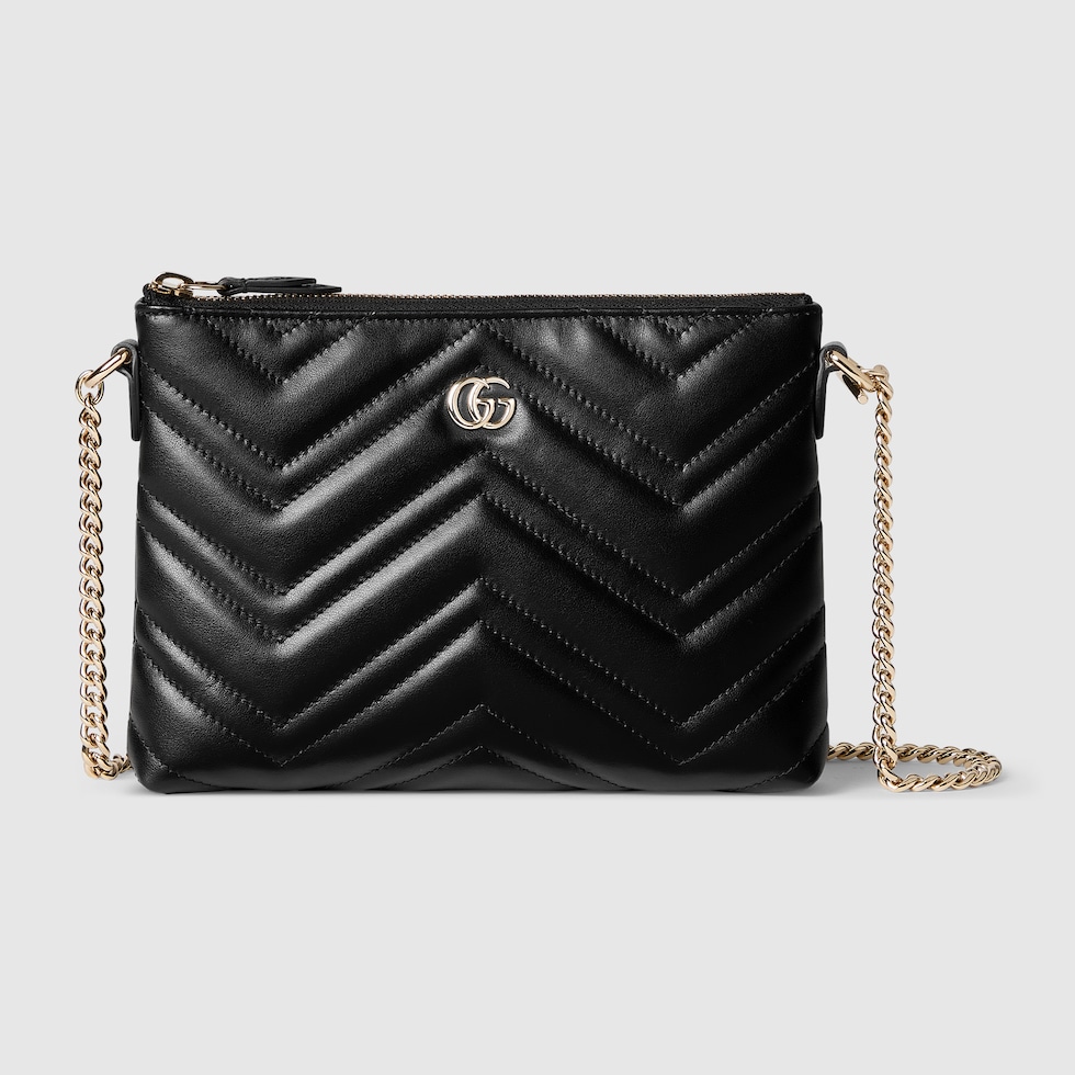GG Marmont pochette with chain in black leather | GUCCI® US