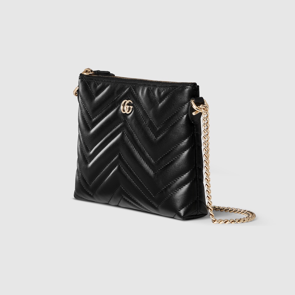 GG Marmont pochette with chain in black leather | GUCCI® US