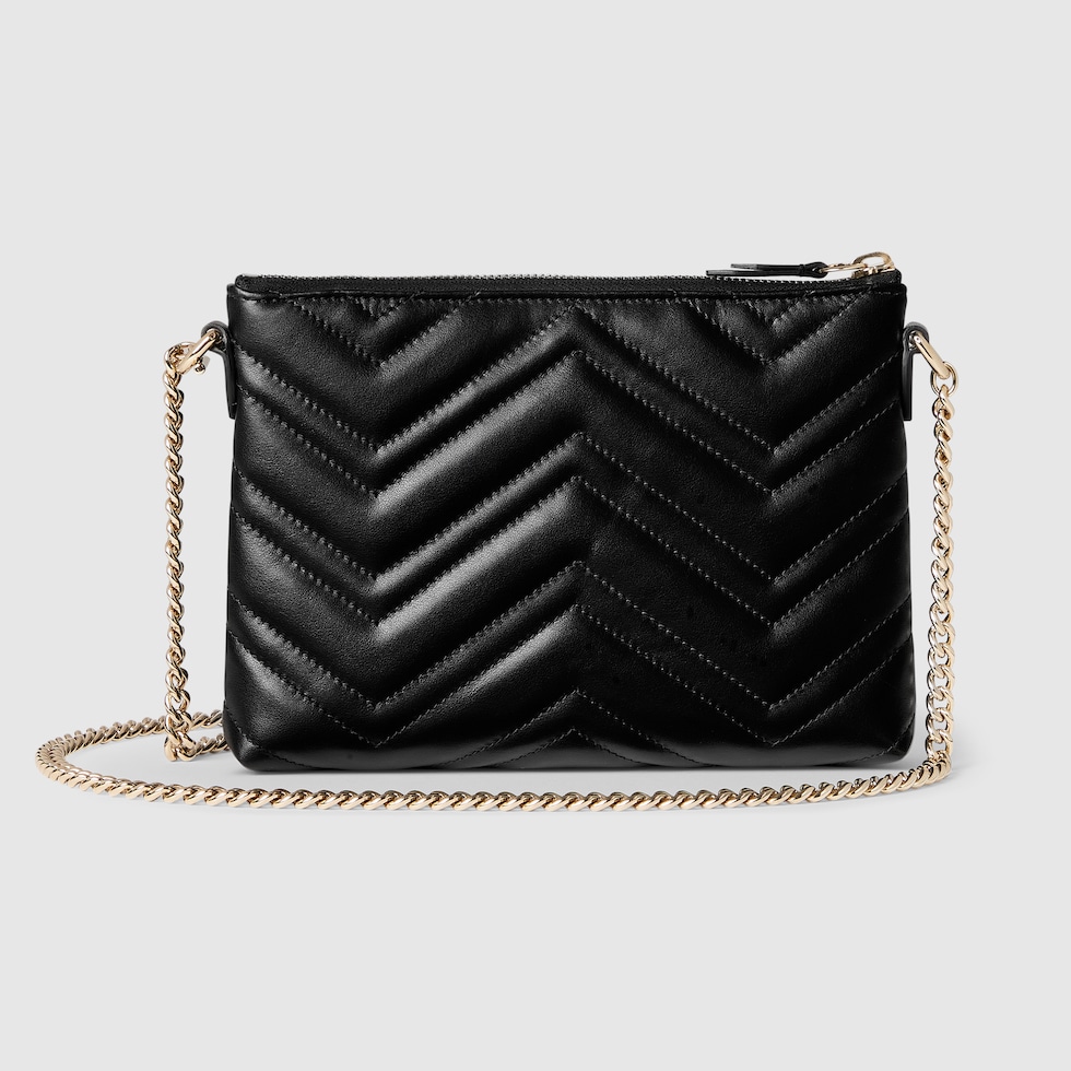 GG Marmont pochette with chain in black leather | GUCCI® US