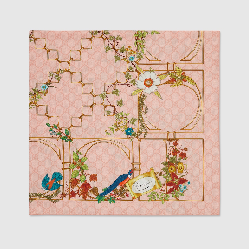 GUCCI シルクスカーフ ピンク カップデザイン GUCCI】シルク スカーフ GG モノグラム ピンク 送料関税込