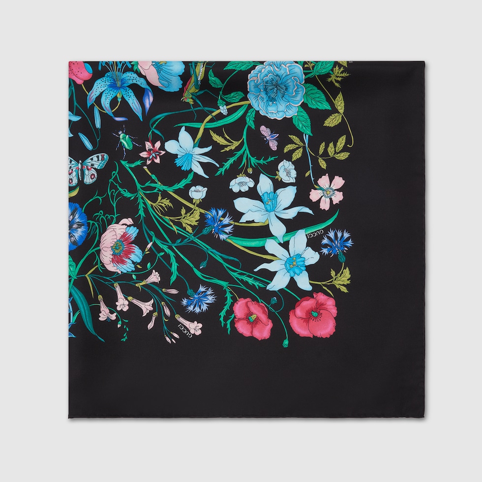 Printed silk twill carré in black and multicolor | GUCCI® US