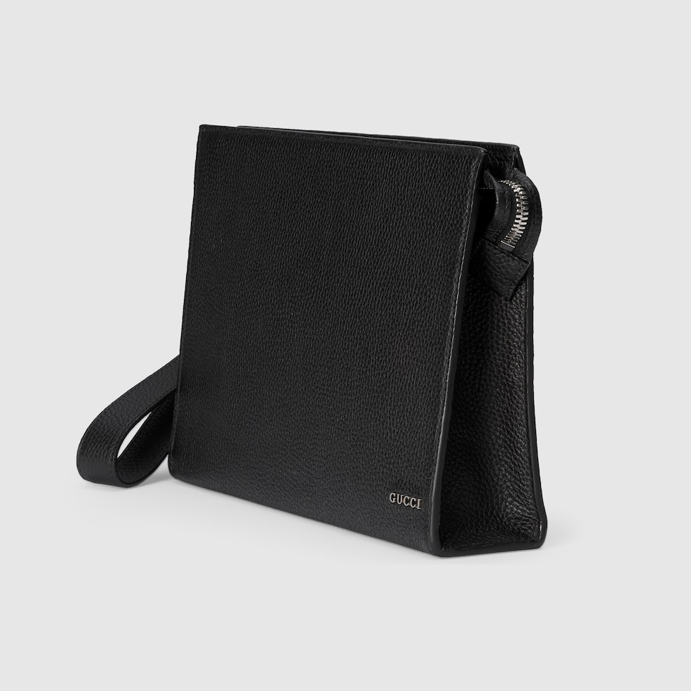 Small pouch with Gucci logo in black leather | GUCCI® US