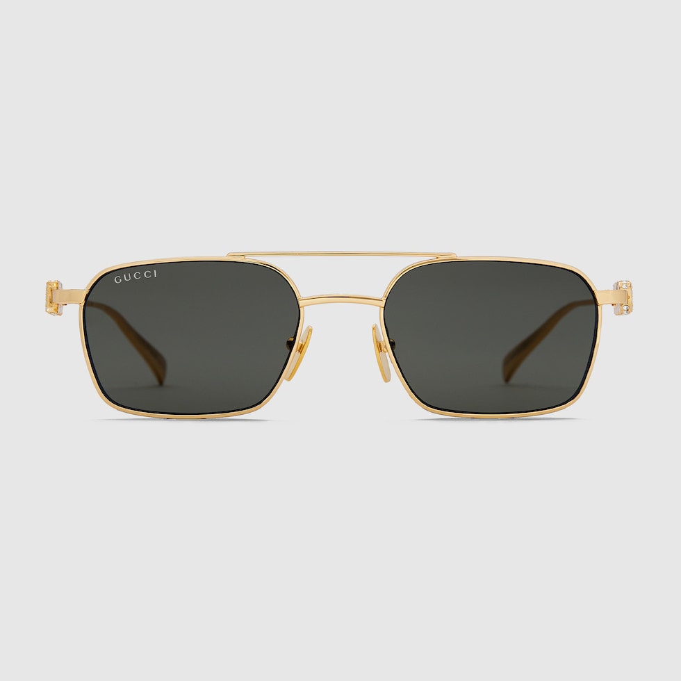 Rectangular frame sunglasses in yellow gold-toned | GUCCI® US