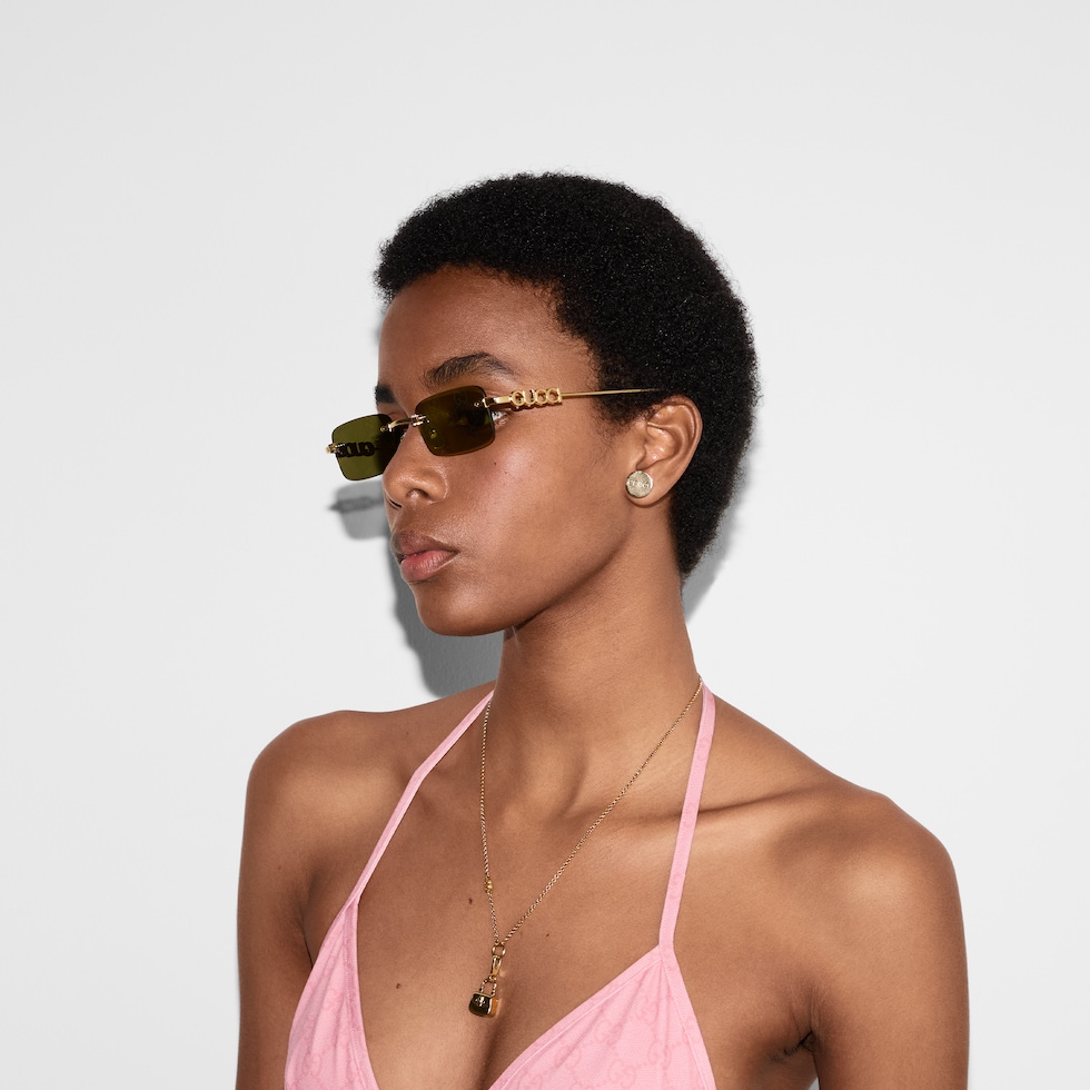 Rectangular frame sunglasses in yellow gold-toned | GUCCI® US