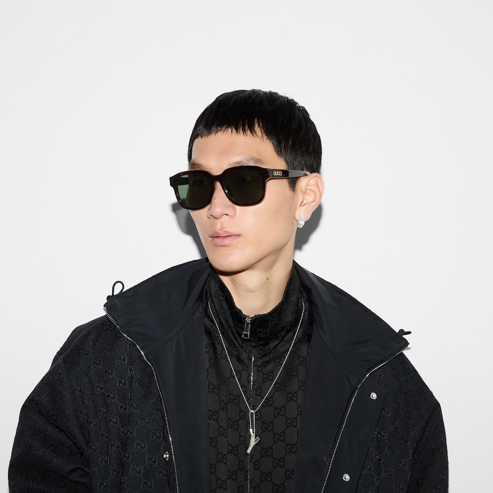 Low nose bridge fit square sunglasses in dark tortoiseshell