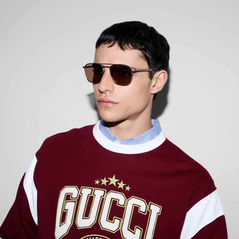 Square frame sunglasses in silver-toned | GUCCI® US