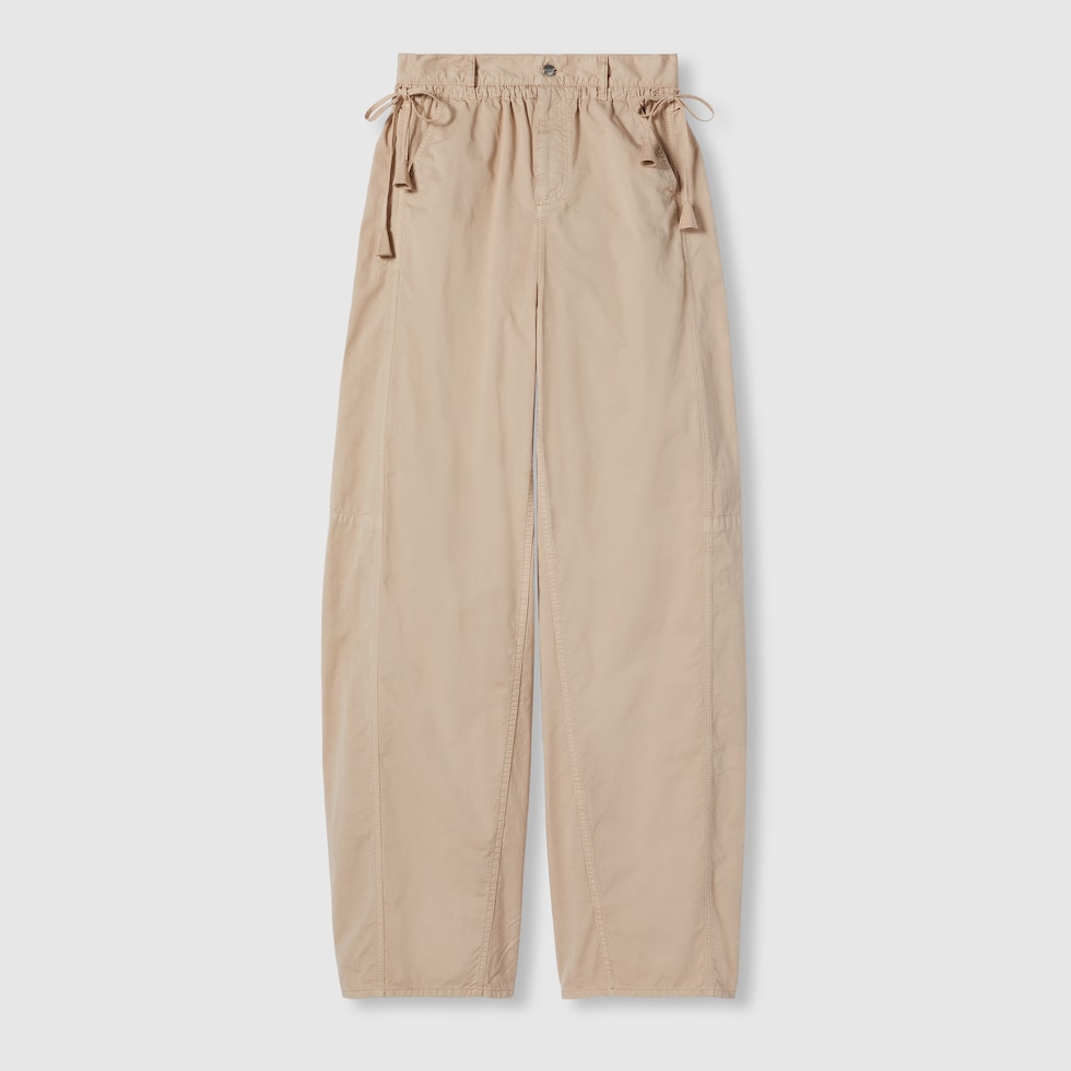 Cotton twill pants with tie sides in dusty pink | GUCCI® US Cotton twill pants with tie sides in dusty pink | GUCCI® US