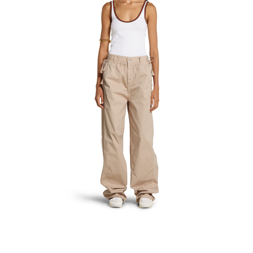 Cotton twill pants with tie sides in dusty pink | GUCCI® US