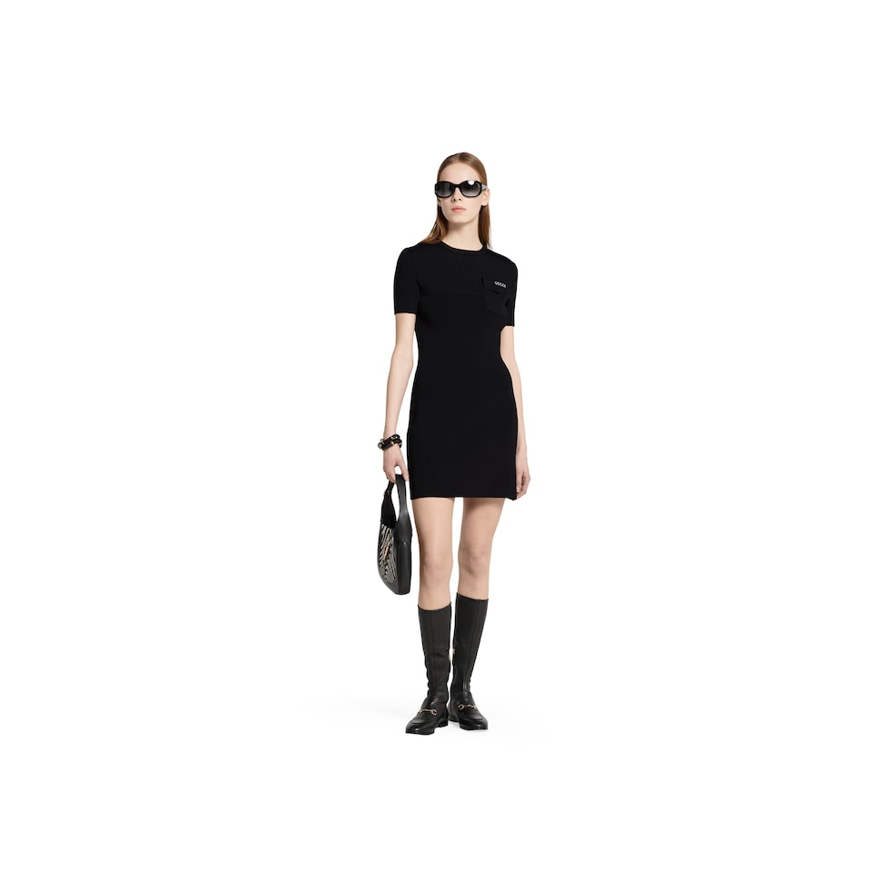 高い素材 in intarsia with dress fabric Rib black US GUCCI® | 小物