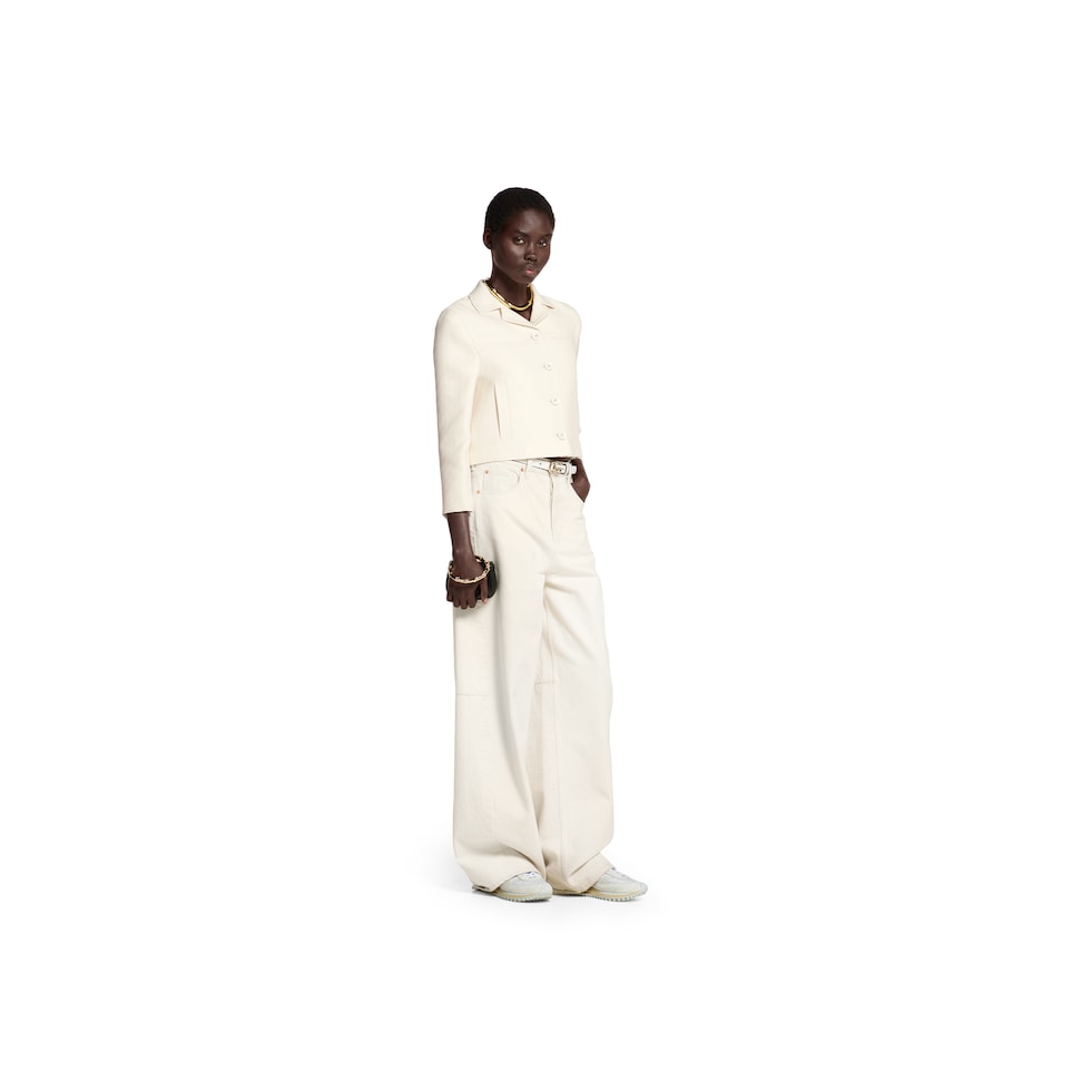 GG wool silk crêpe jacquard jacket in off white | GUCCI® US
