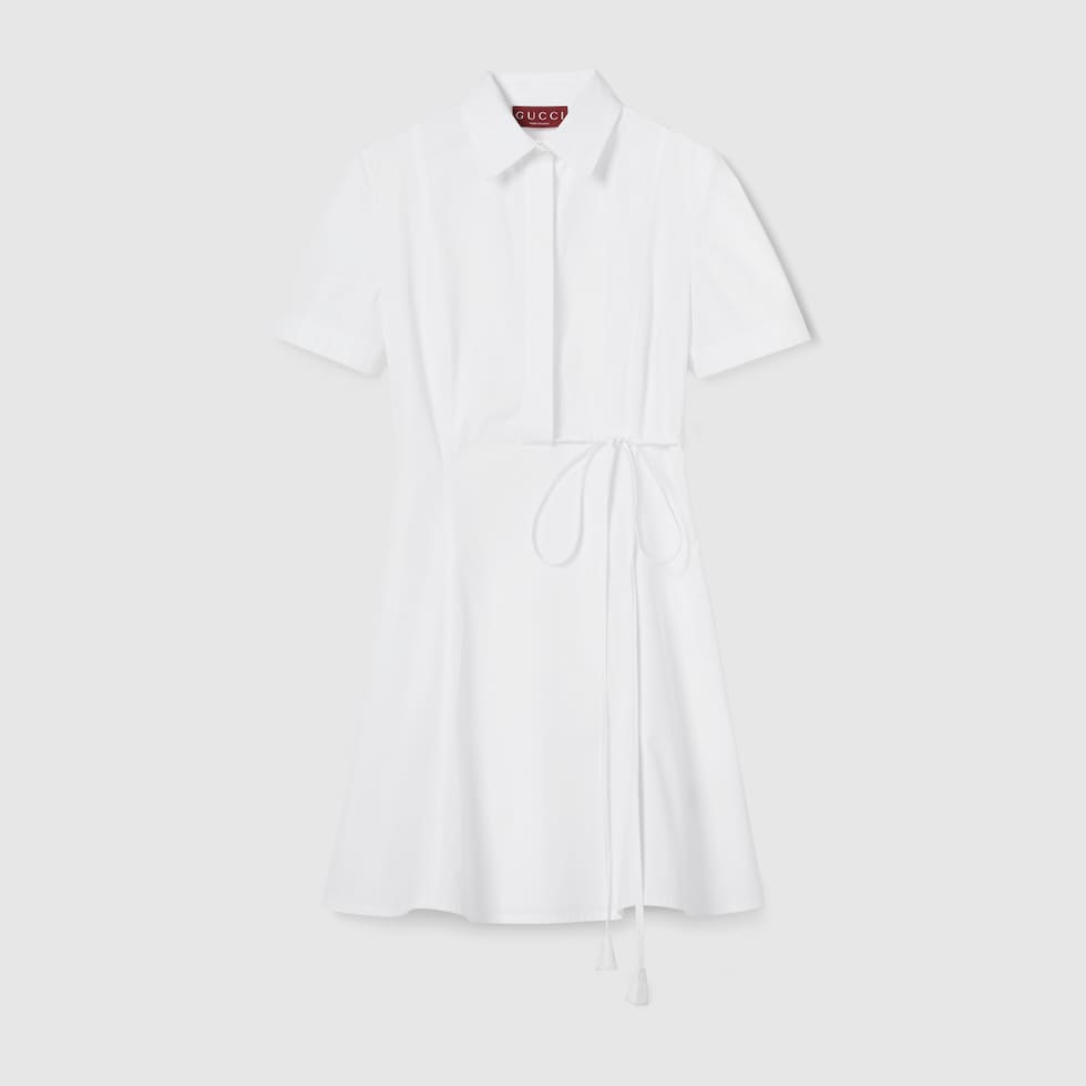 ワンピース GUCCI White Poplin Shirt Dress Cotton poplin shirt with Gucci detail in white | GUCCI® US