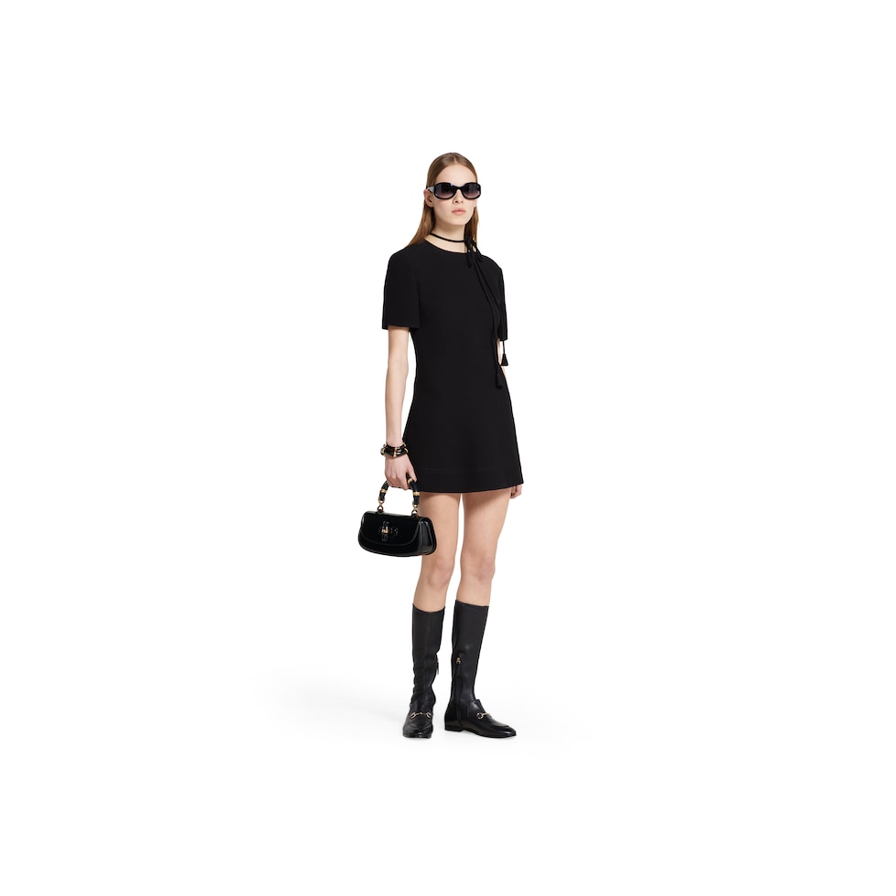 ワンピース GUCCI BLACK CREPE MINI DRESS Silk crêpe mini dress with embroidery in black | GUCCI® US