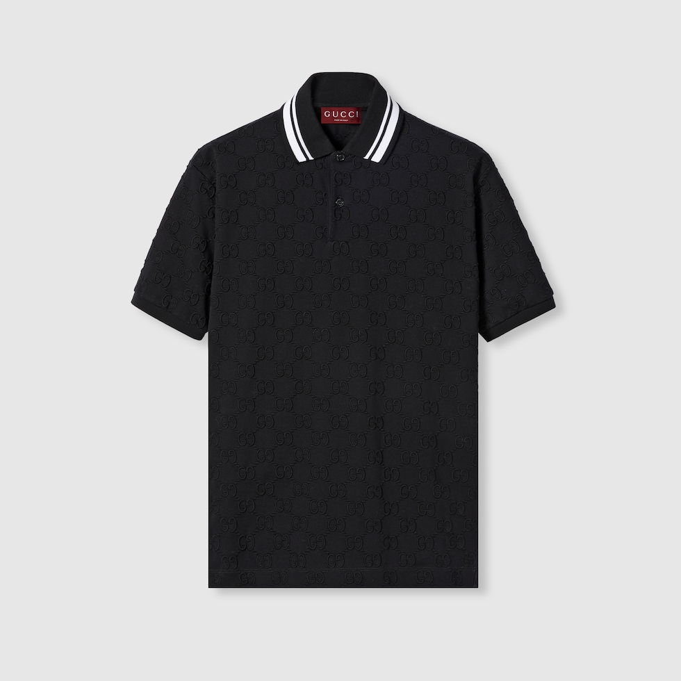 【関税込み】gucci TECHNICAL JERSEY POLO SHIRT GG cotton jersey jacquard polo shirt in blue and ivory