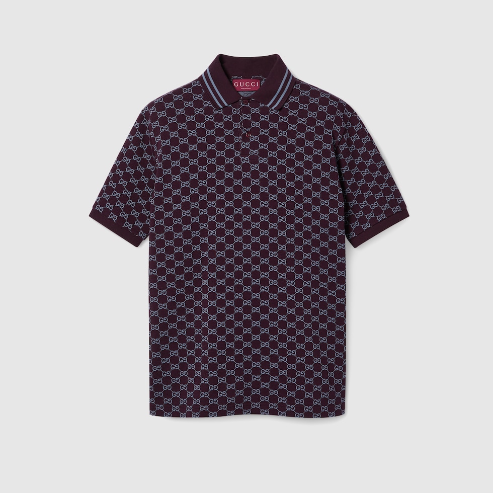 GUCCI コットン ポロシャツ M Cotton polo shirt with GG embroidery in dark blue | GUCCI® US