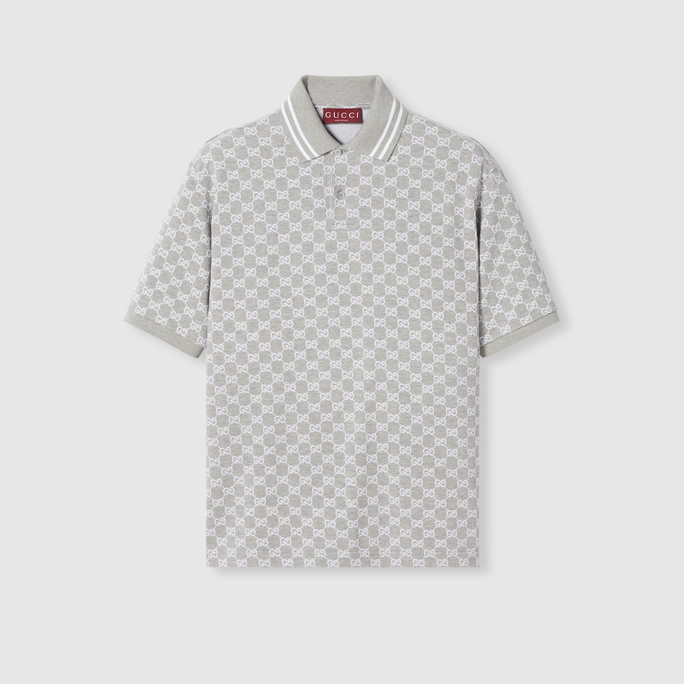 GG cotton piquet polo shirt in grey and white | GUCCI® US