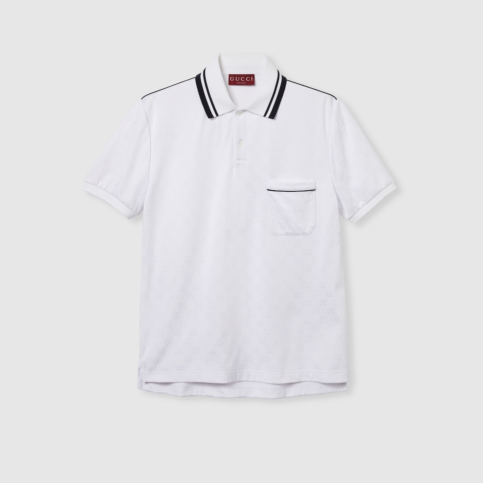 GUCCI　ポロシャツ Silk cotton polo shirt with Web in dark grey | GUCCI® US
