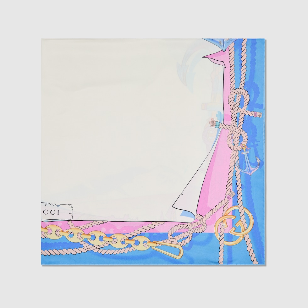 90 x 90 プロジェクト プリント シルクスカーフ ・ライトブルー