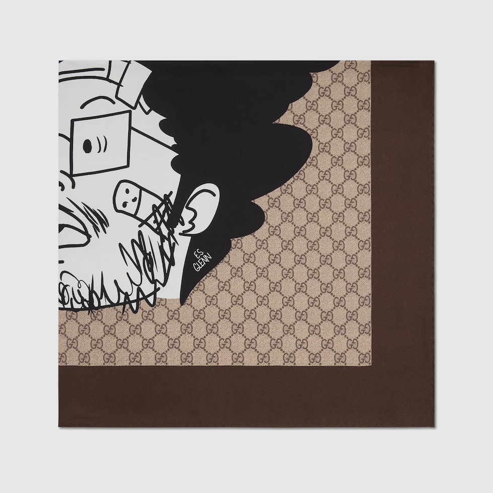 90 x 90 project printed silk carré in light brown | GUCCI® US