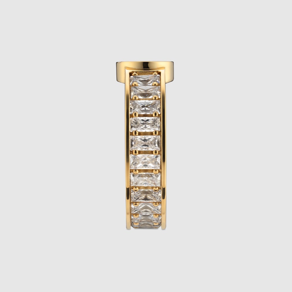 Gucci Blondie wide crystal ring in light gold-toned brass