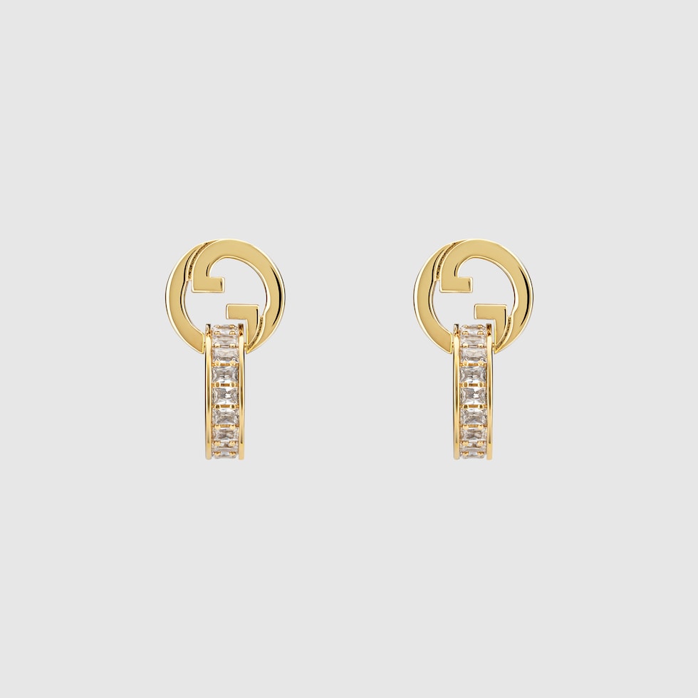 【関税送料込】GUCCI ブロンディピアス グッチ ブロンディ〕リンク クリスタル ピアスライトゴールド