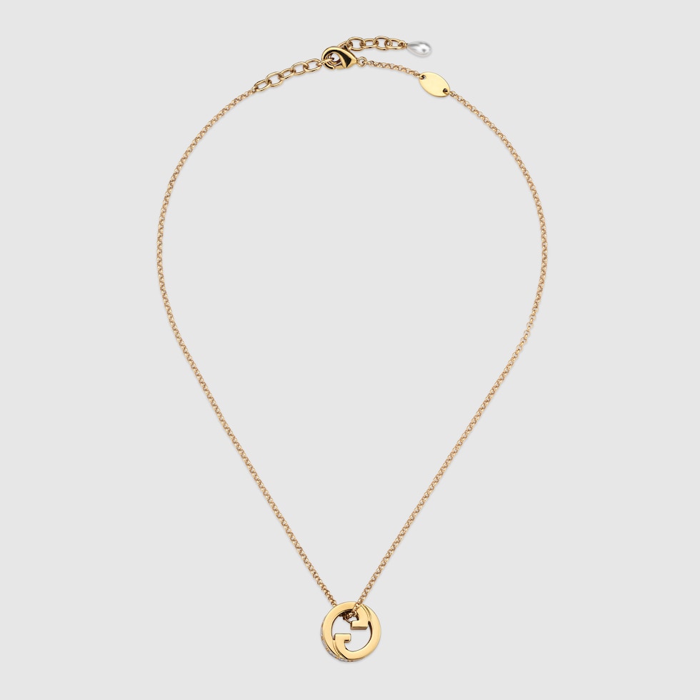 Gucci Blondie crystal pendant necklace in light gold-toned