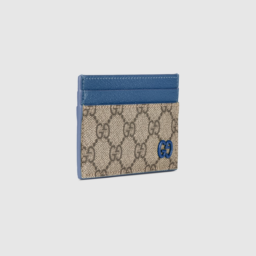 Blue trim GG card case in beige and dark brown Supreme | GUCCI® US