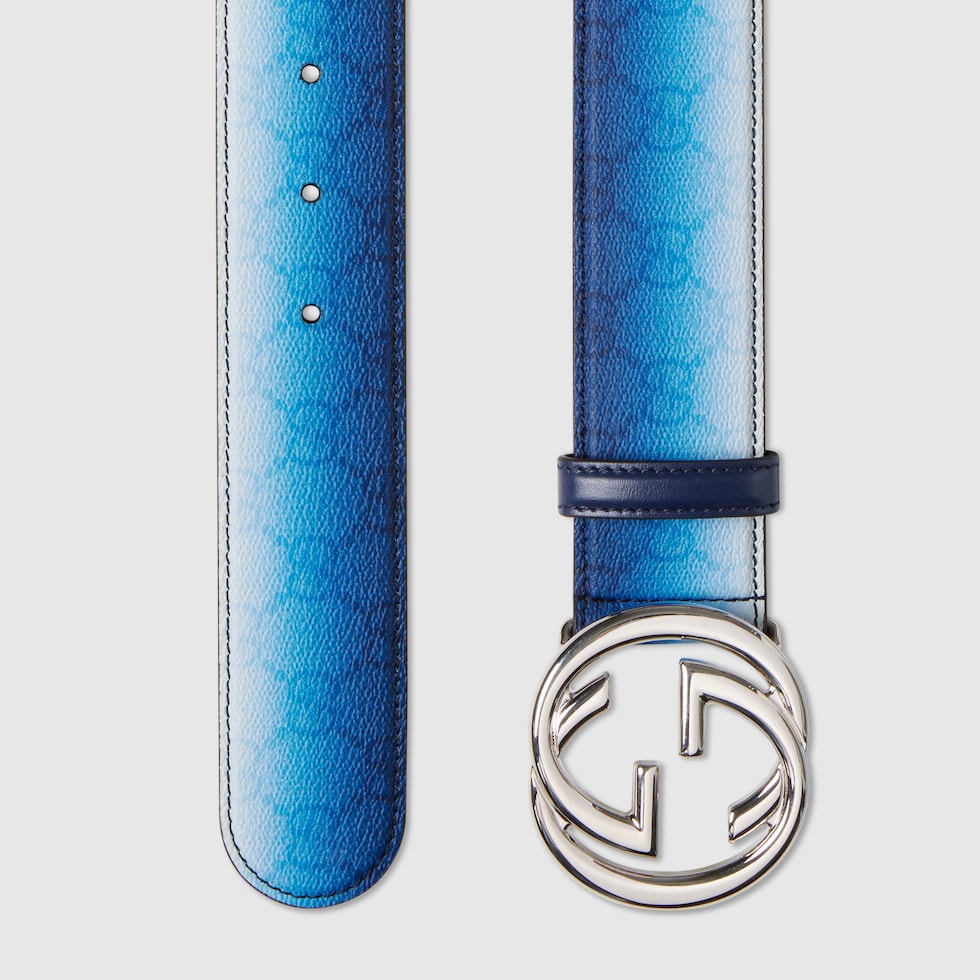 Cintura Gucci Chroma con Incrocio GG in tessuto blu sfumato GUCCI® Italia