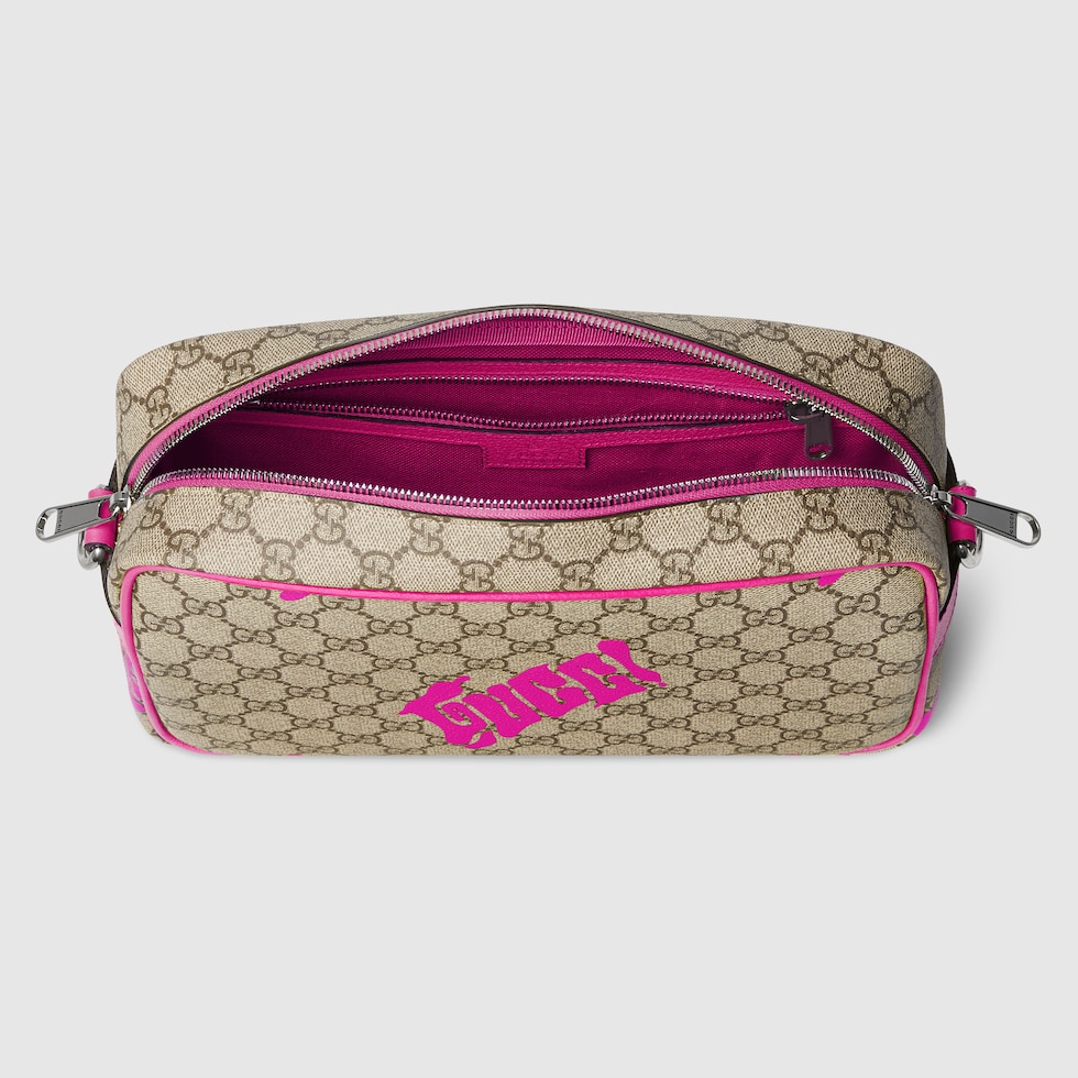 Medium crossbody bag with print in beige and dark brown GG