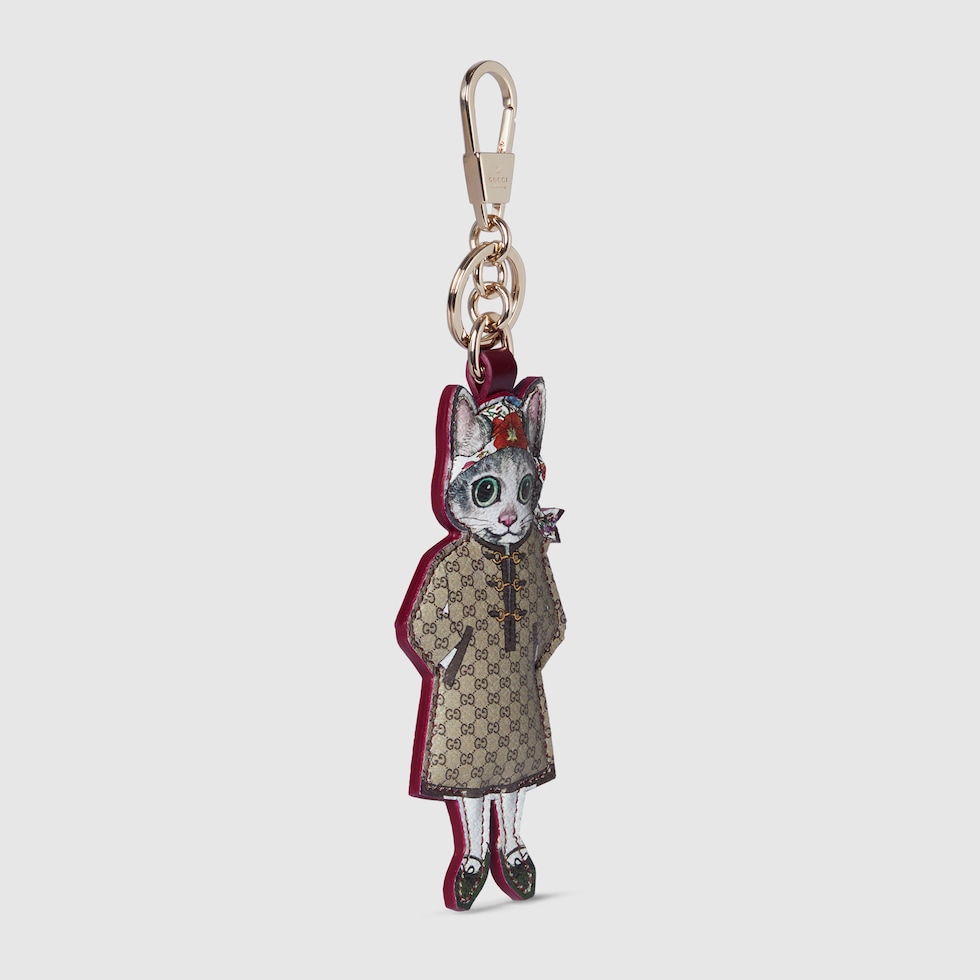 GUCCI ヒグチユウコ キーホルダー グッチ日本限定 ヒグチユウコ猫(ボー)GGキャンバス チャーム