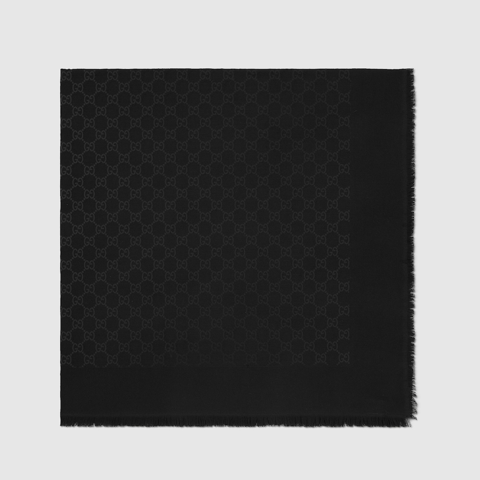 GGウール&シルク ジャカード ショールブラック | GUCCI公式 GGウール&シルク ジャカード ショールブラック | GUCCI公式