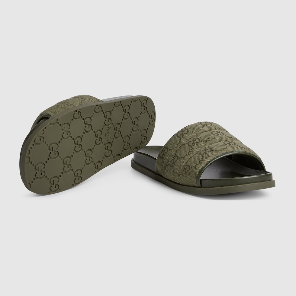 Men's slide sandal in dark green padded GG canvas | GUCCI® US