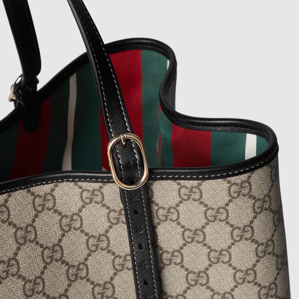 GG Emblem maxi tote bag in beige and dark brown fabric GG Emblem maxi tote bag in beige and dark brown fabric