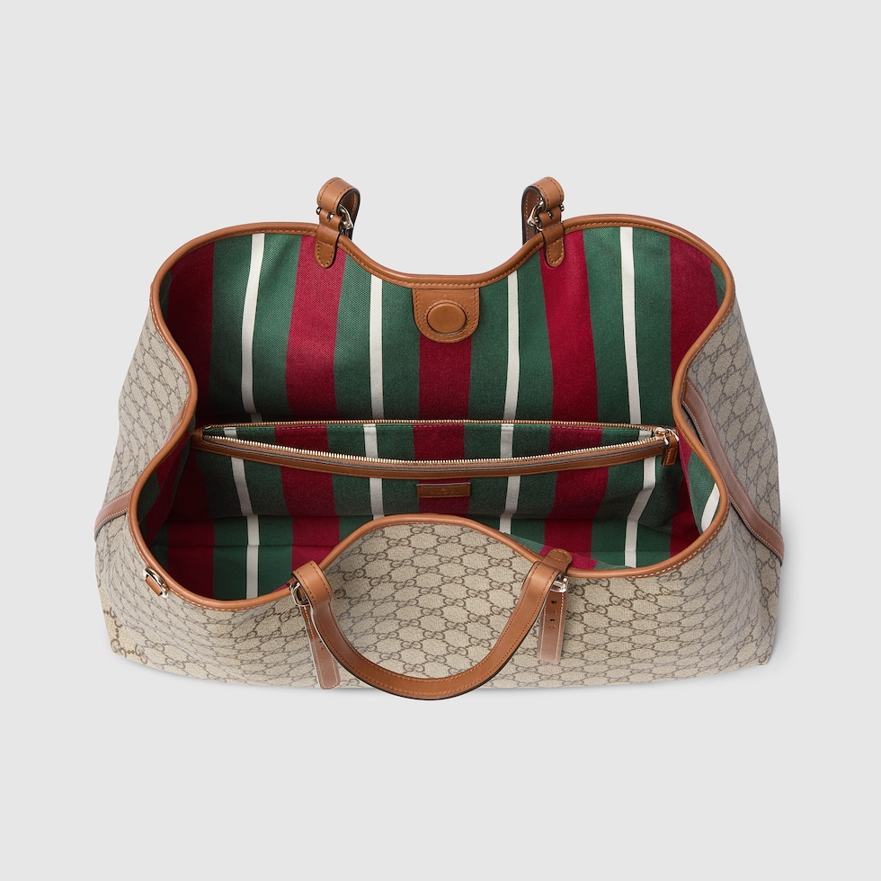 GG Emblem maxi tote bag in beige and dark brown fabric