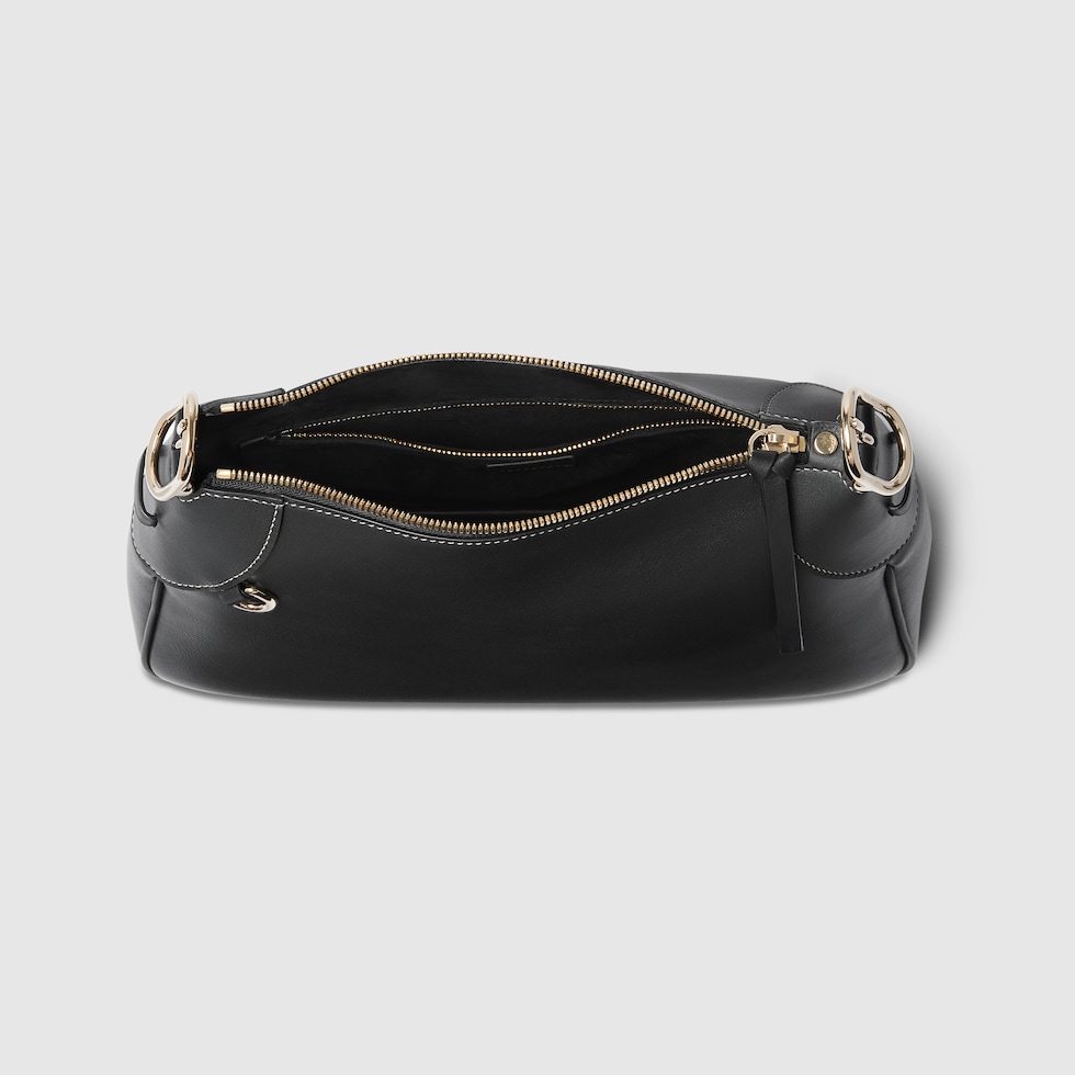 GG Emblem medium shoulder bag in black leather | GUCCI® US