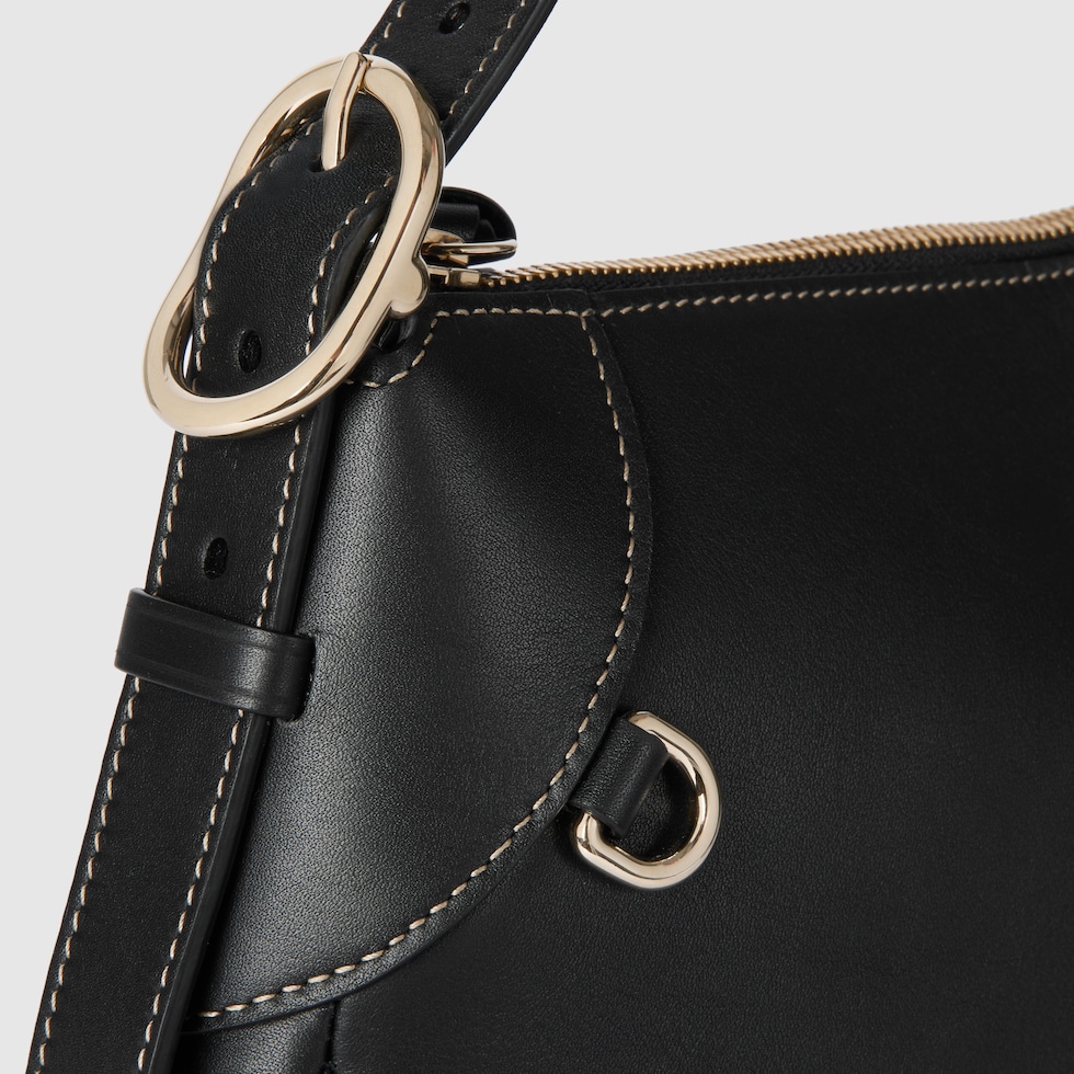 GG Emblem medium shoulder bag in black leather | GUCCI® US GG Emblem medium shoulder bag in black leather | GUCCI® US