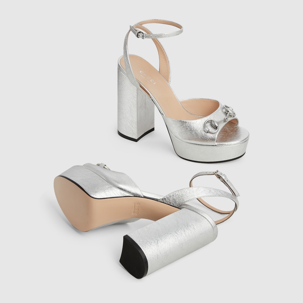 Women's Horsebit platform sandal in silver metallic leather Women's Horsebit platform sandal in silver metallic leather