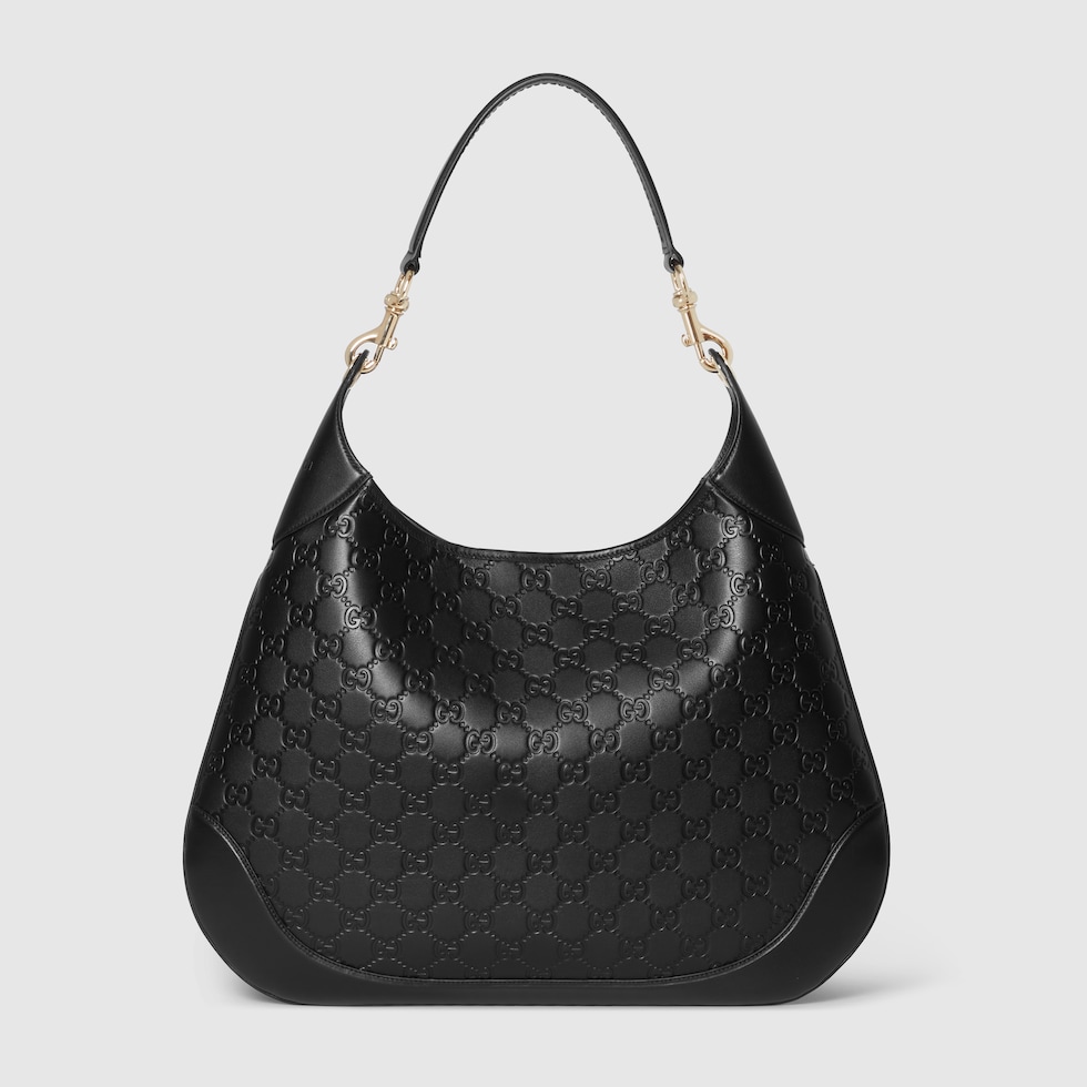 Gucci B large shoulder bag in black GG leather | GUCCI® US Gucci B large shoulder bag in black GG leather | GUCCI® US